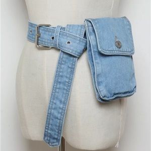 FALLS CREEK LIGHT BLUE DENIM JACKET WITH RAW HEM SIZE MEDIUM. MATCHING DENIM BAG